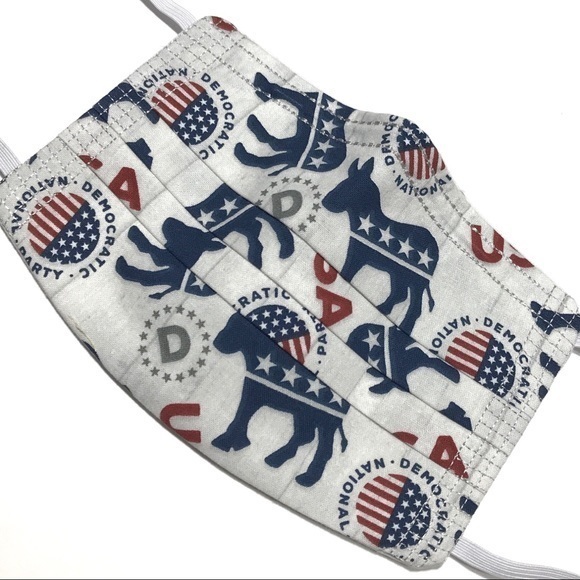 DNC Democrat Donkeys Cotton Face Mask -Filter Pocket-Pleated-Nose Wire - Picture 1 of 6